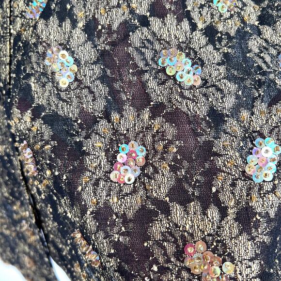 NEW NWT Chicos Design Size 2 Large Gold Black Sequin Blouse Shirt Top Formal - Picture 8 of 9